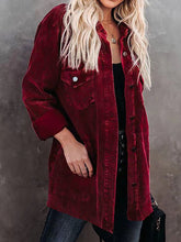 Damen Cord Revers Knopf Lose Casual Bluse